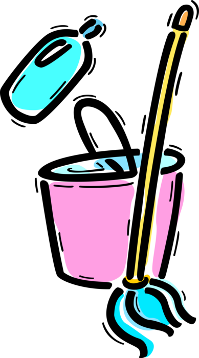 Vector Illustration of Mop and Pail with Detergent Soap Cleans Floor