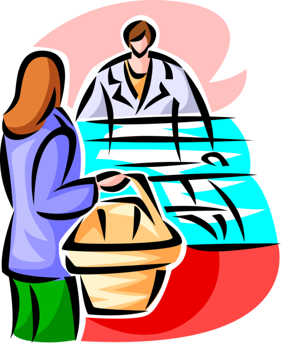 Vector Illustration of Food Shopper Shopping at Deli Counter in Supermarket Grocery Store