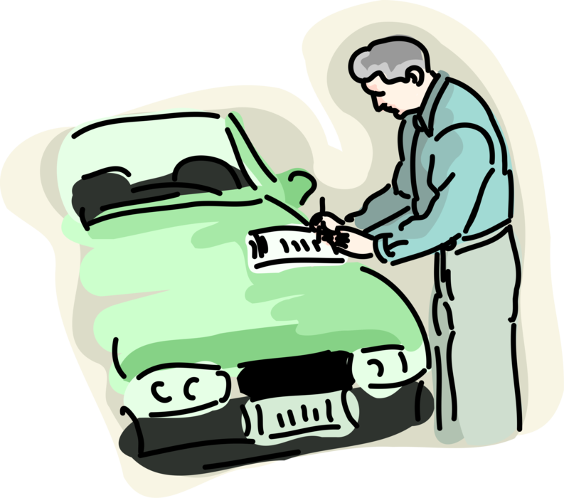Vector Illustration of Car Dealership Salesman with Automobile Motor Vehicle