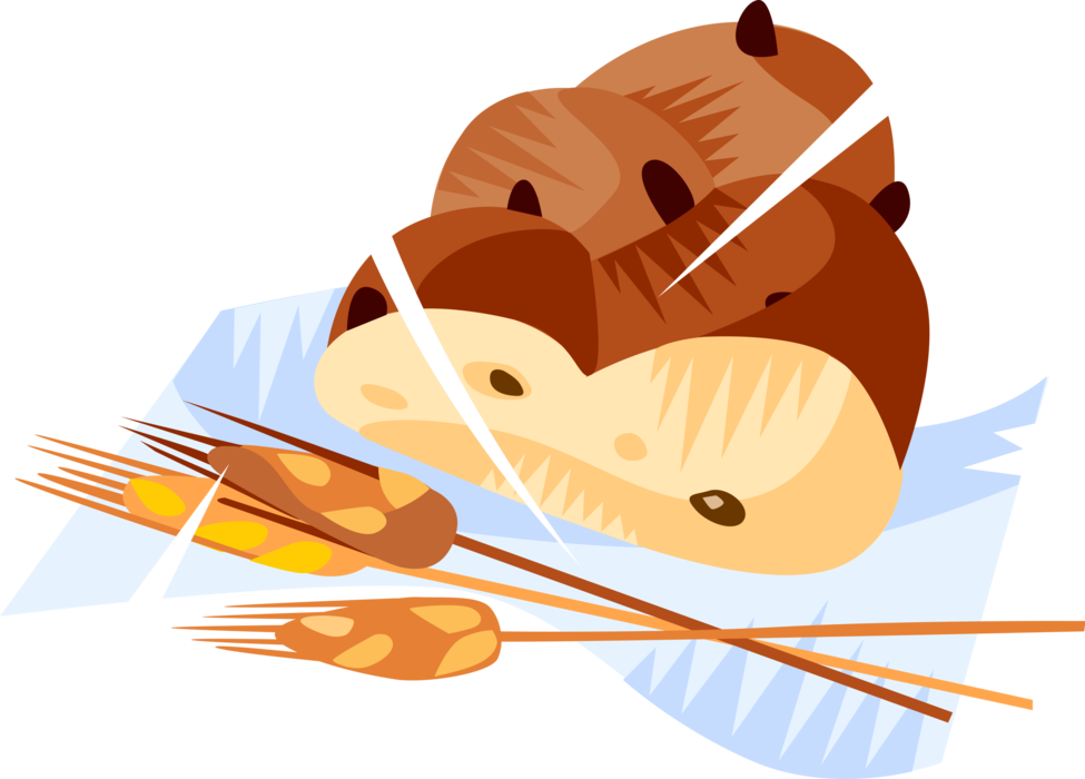 Vector Illustration of Staple Food Baked Bread Loaf Prepared from Wheat Flour and Water Dough