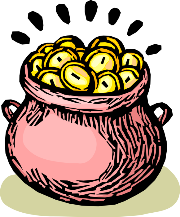 Vector Illustration of St Patrick's Day Irish Mythology Leprechaun's Pot of Gold Wealth and Riches