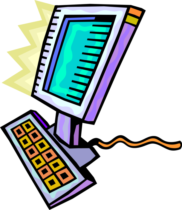 Vector Illustration of Personal Computer Monitor Screen with Alphanumeric Keyboard Input Device