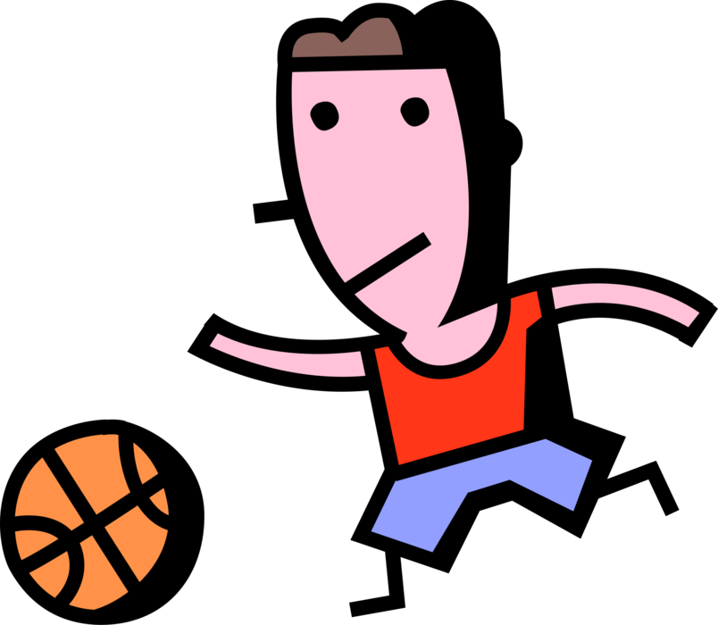 Vector Illustration of Sport of Basketball Game Player Dribbles Ball on Court