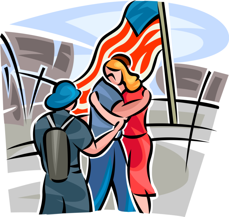 Vector Illustration of Firefighter Fireman Reunites Victims of Disaster in United States with American Flag