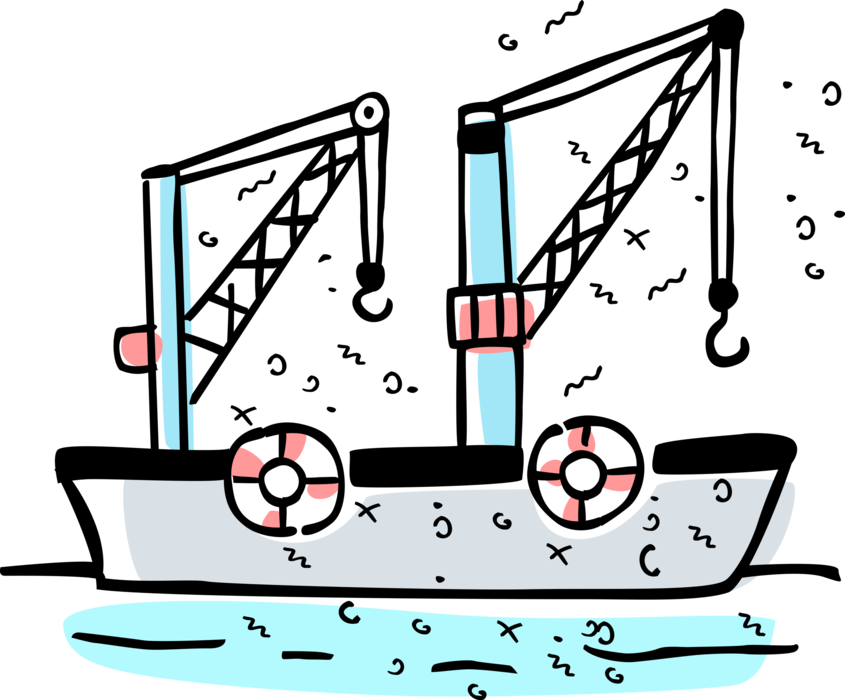 Vector Illustration of Ocean Transport Cargo Ship or Freighter Ship or Vessel Carries Freight Goods and Materials