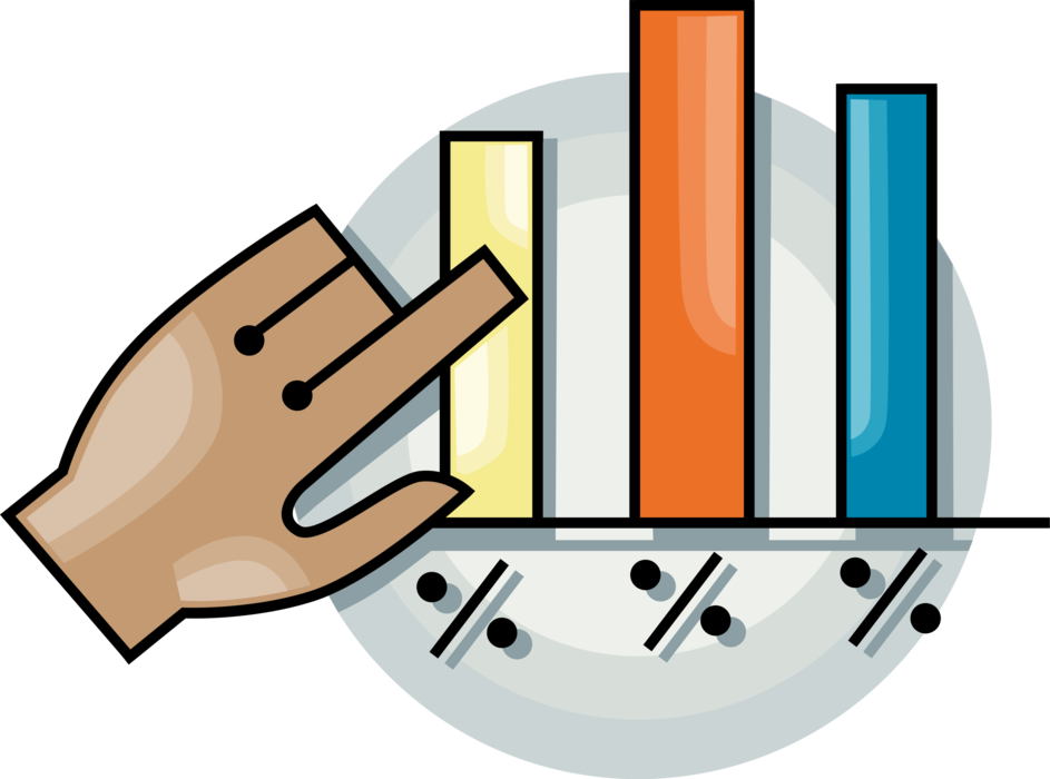 Vector Illustration of Hand Points to Infographic Chart Diagram Graphical Representation of Data