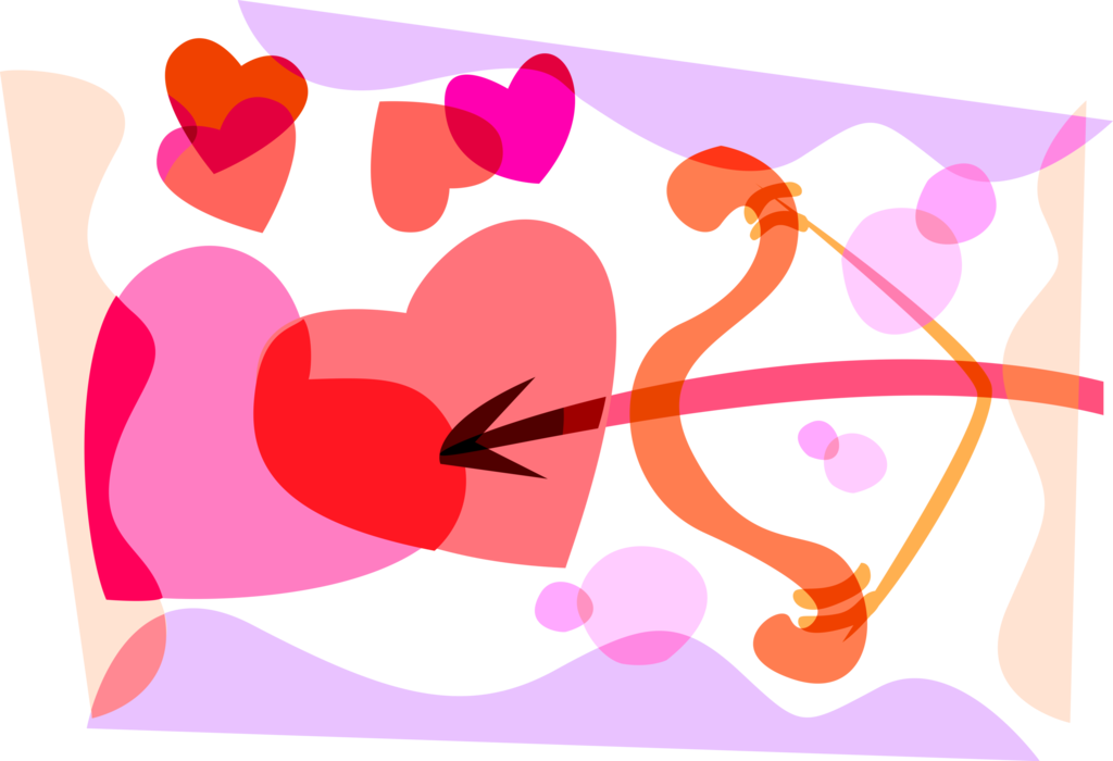 Vector Illustration of Cupid God of Desire and Erotic Love Bow and Arrow with Romantic Love Hearts