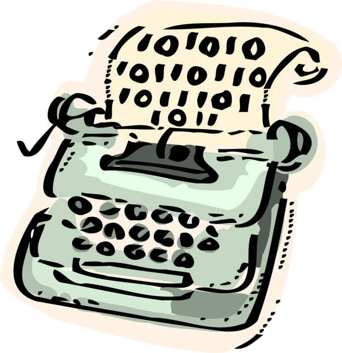 Vector Illustration of Typewriter Mechanical Machine for Writing Characters with Digital Binary Code One's and Zero's