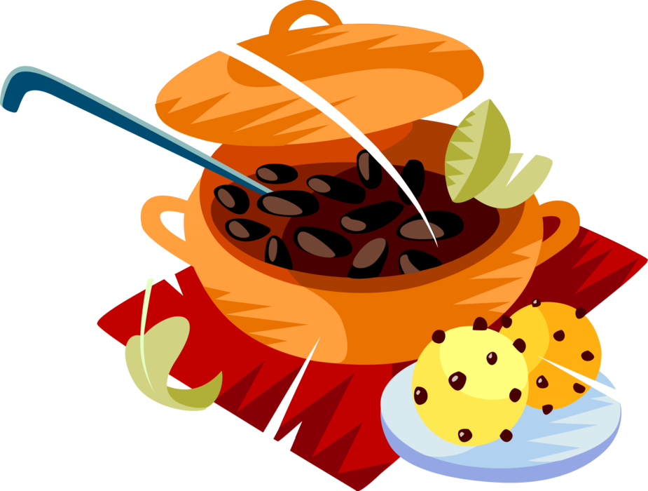 Vector Illustration of Feijoada, Brazilian National Dish of Rice, Beans, & Pork