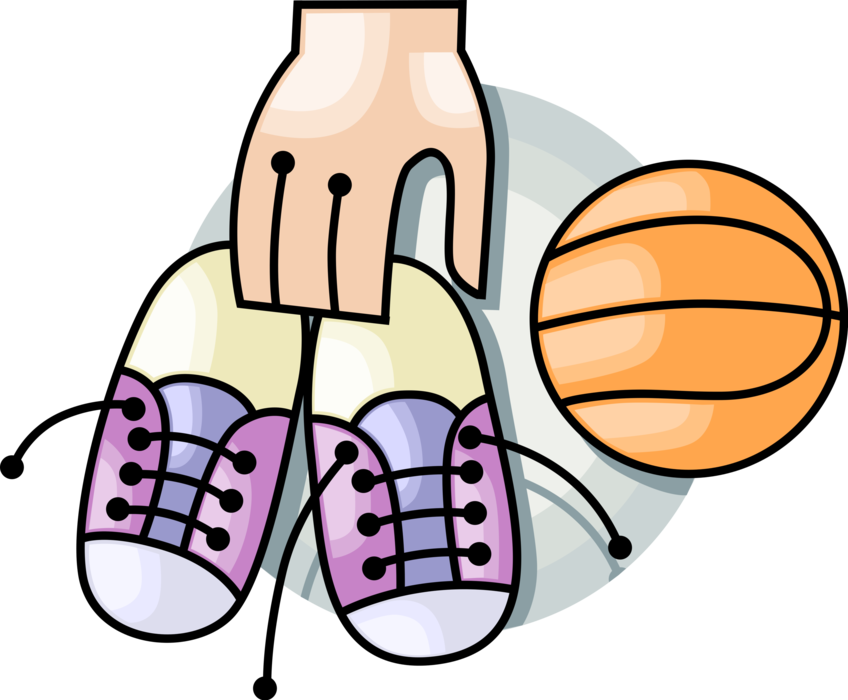 Vector Illustration of Hand with Athletic Running Shoe Footwear and Basketball