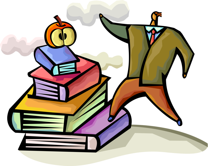 Vector Illustration of Businessman Seeks Learning and Knowledge with Textbook Books and Fruit Apple