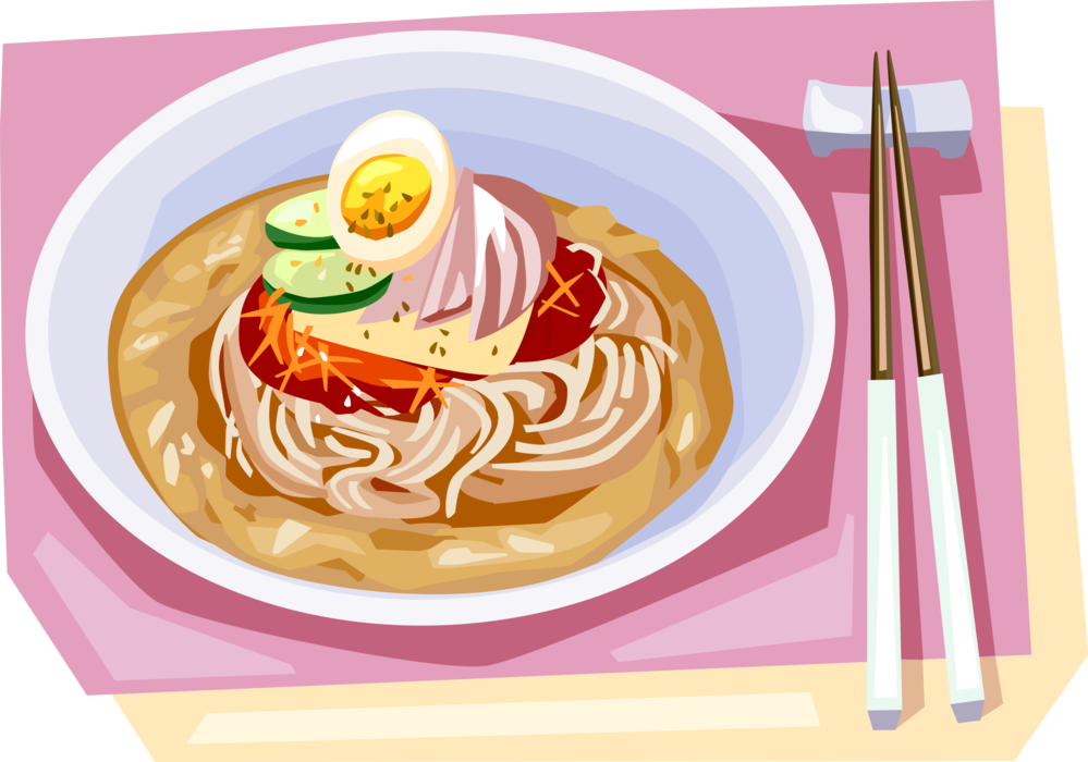 Vector Illustration of Korean Cuisine Cold Noodle