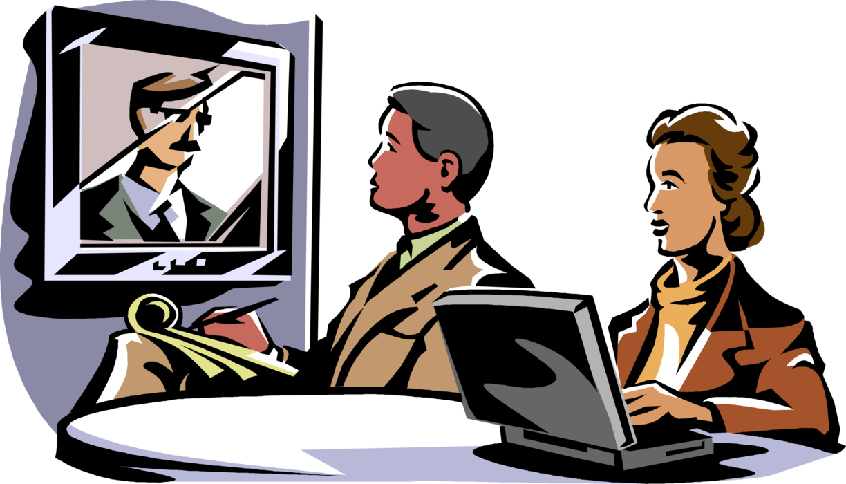 Vector Illustration of Business Associates Take Notes in Boardroom Meeting Video Conference