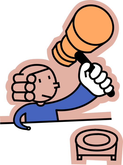 Vector Illustration of Judicial Court Judge Bangs Gavel Ceremonial Mallet to Punctuate Rulings and Proclamations