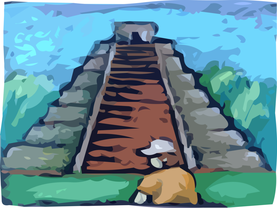 Vector Illustration of Inca Pyramid Structure of Worship and Rituals to Gods