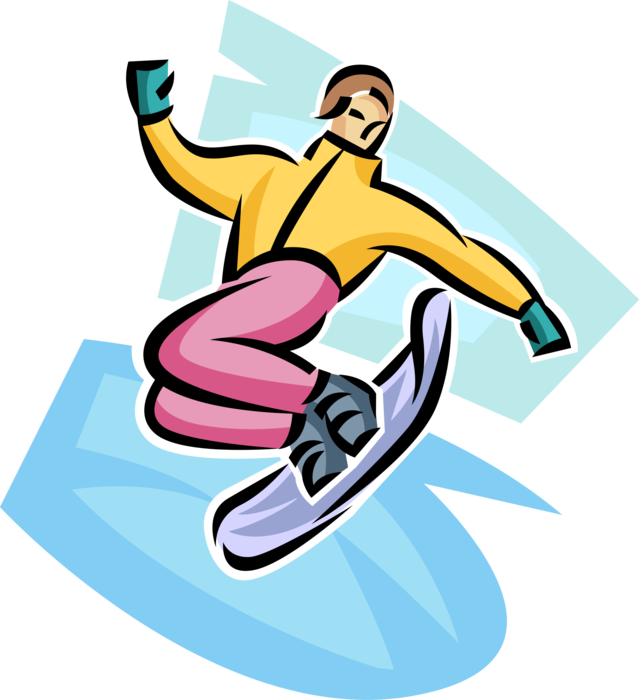 Vector Illustration of Snowboarder Catches Air in Jump While Snowboarding Down Mountain on Snowboard