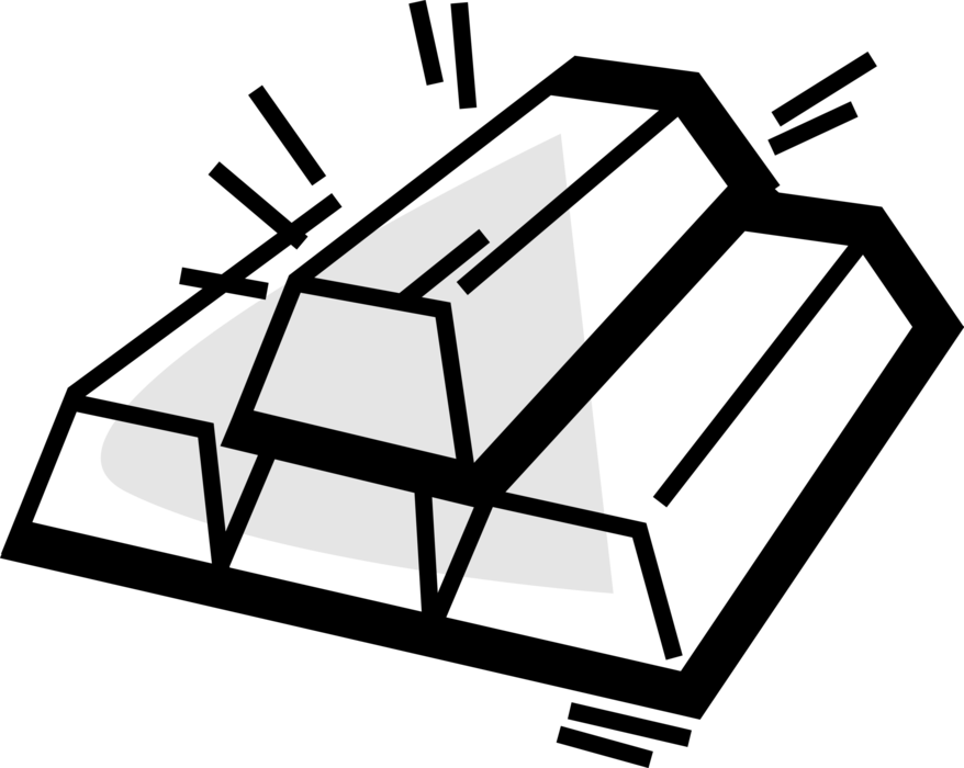Vector Illustration of Precious Metal Gold Bar, Gold Bullion or Gold Ingot of Refined Metallic Gold