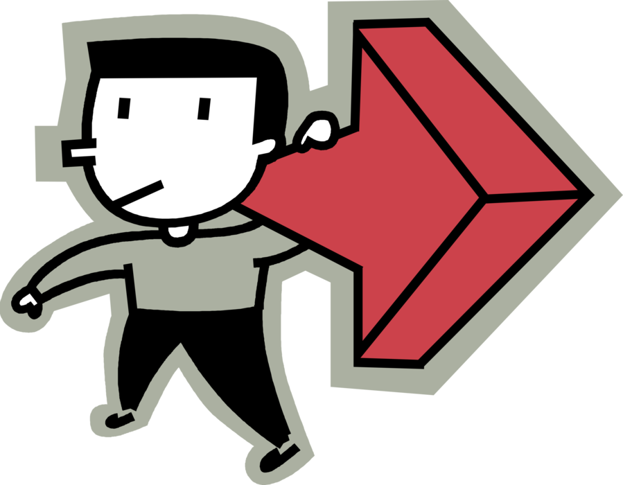 Vector Illustration of Man Carries Arrow Indicating Direction to Follow
