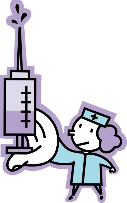 Vector Illustration of Hospital Health Care Nurse with Hypodermic Needle Syringe for Injection
