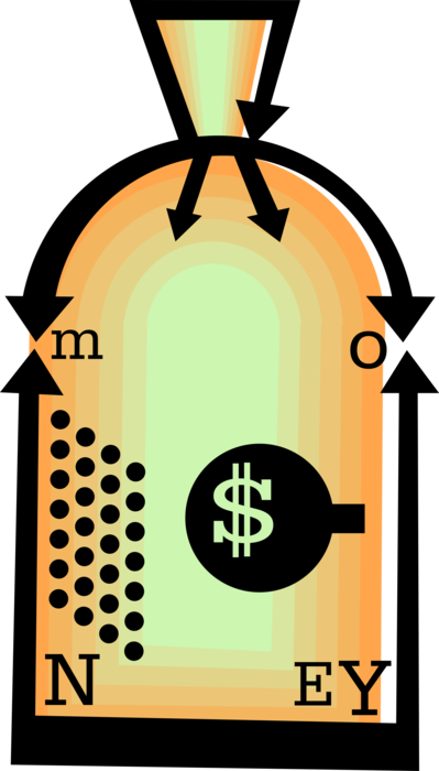 Vector Illustration of Money Bag, Moneybag, or Sack of Money used to Hold and Transport Coins, Cash and Banknotes
