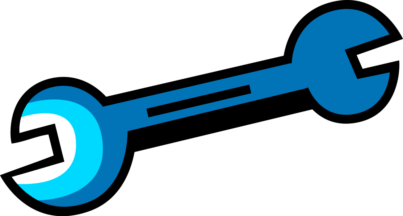 Vector Illustration of Open End Spanner Wrench Tool Applies Torque to Turn Bolts