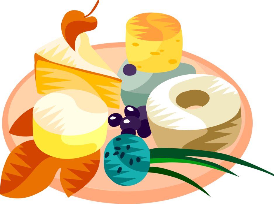Vector Illustration of European French Cuisine Assorted Cheese Tray