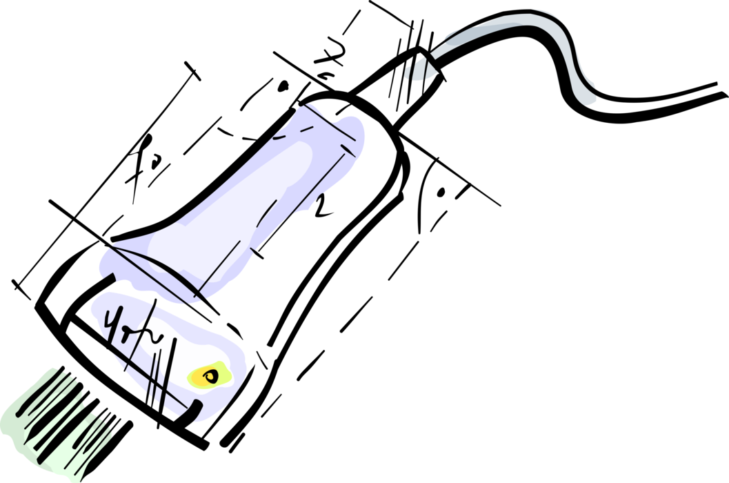 Vector Illustration of Computer Hand Scanner Office Equipment for Scanning Documents