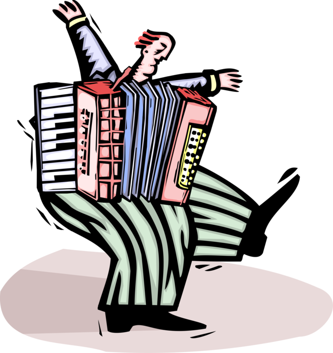 Vector Illustration of Musician Plays Accordion Bellows-Driven Musical Instrument