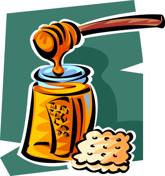 Vector Illustration of Jar of Apiary Honey and Cookie Biscuit Cracker