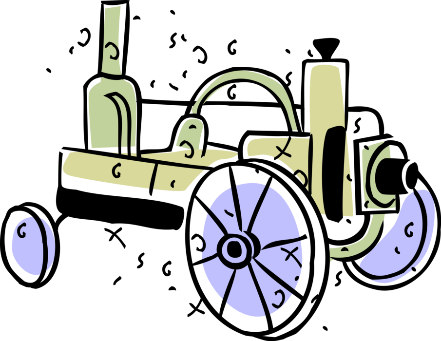 Vector Illustration of Antique Agriculture and Farming Equipment Farm Machinery Tractor