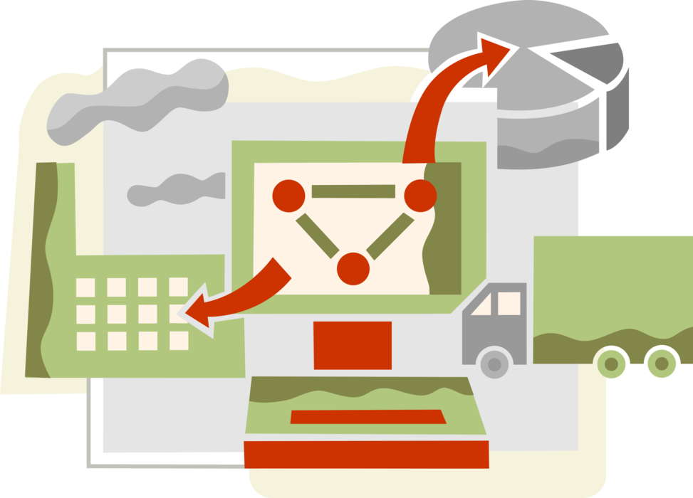 Vector Illustration of Industrial Manufacturing and Distribution Process