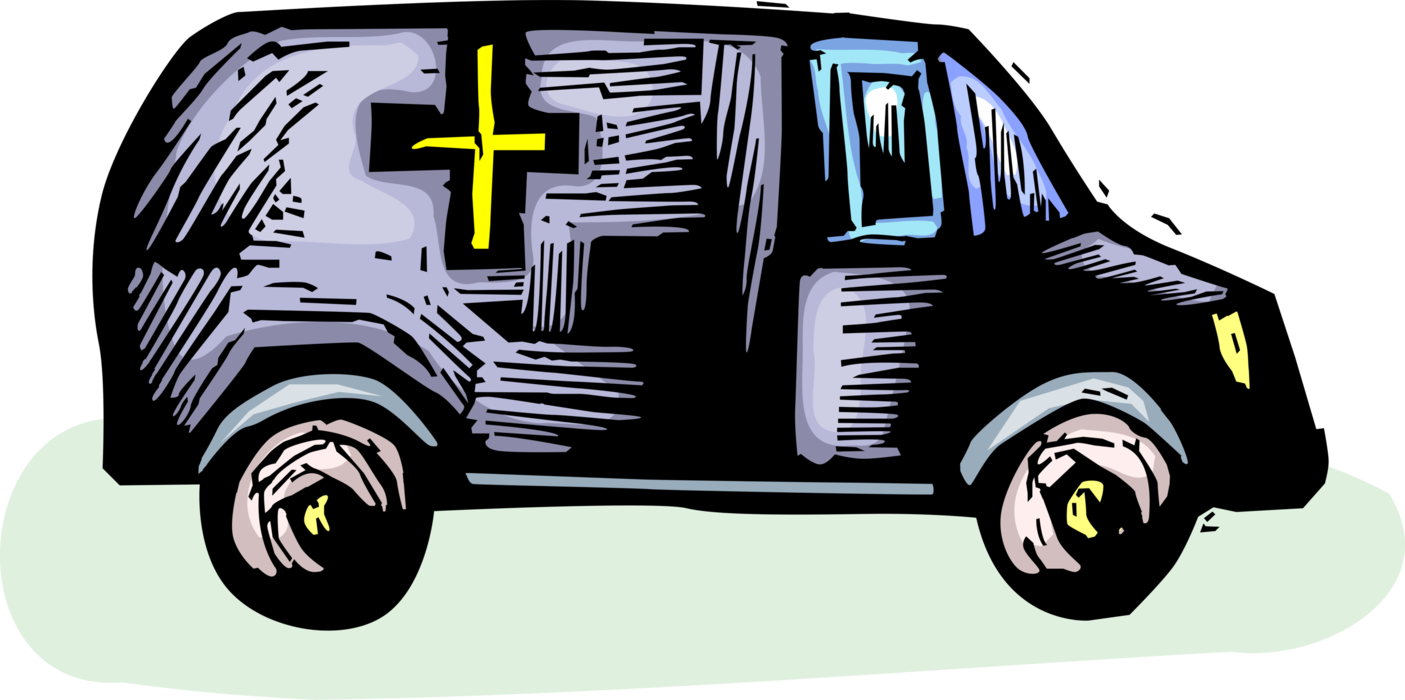 Vector Illustration of Funeral Mortuary Delivery Transport Van Vehicle with Christian Crucifix Cross