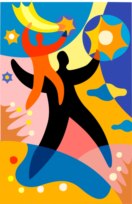 Vector Illustration of Aspiring Ambitious Workers Strive for Success, Reaching for Shooting Stars