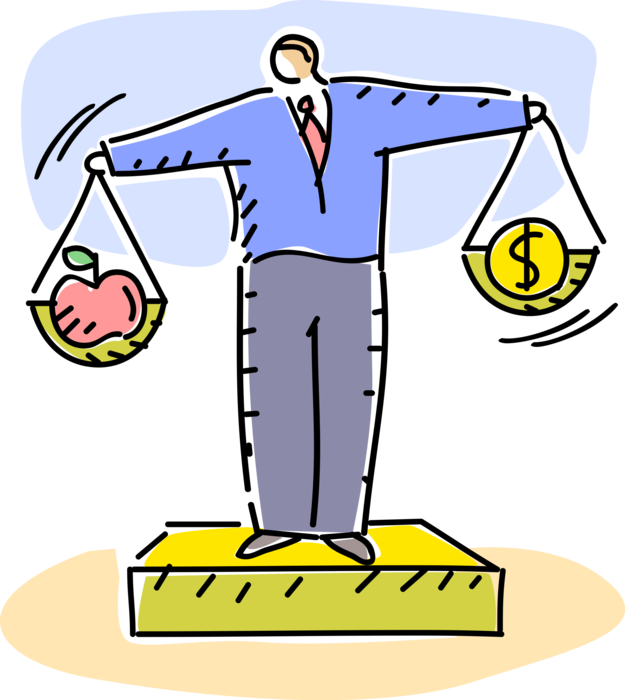 Vector Illustration of Businessman Weighs Benefits of Higher Education with Financial Cash Money Potential Earnings 