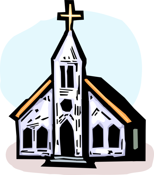 Vector Illustration of Christian Religion Church House of Worship with Steeple