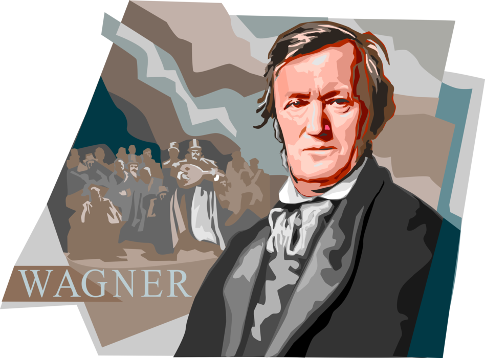 Vector Illustration of Wilhelm Richard Wagner, German Composer, Theatre Director, Polemicist, and Music Conductor