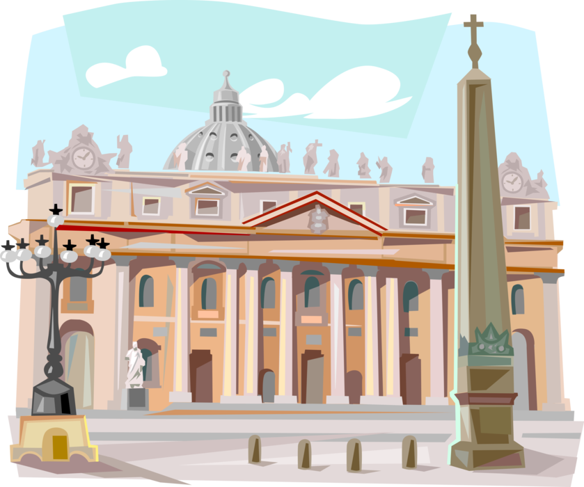 Vector Illustration of St. Peter's Christian Church Cathedral, Vatican City, Rome, Italy