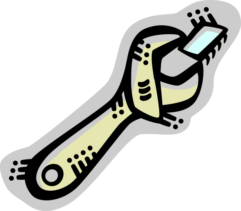 Vector Illustration of Workbench Wrench with Computer Chip Integrated Circuit Electronic Component