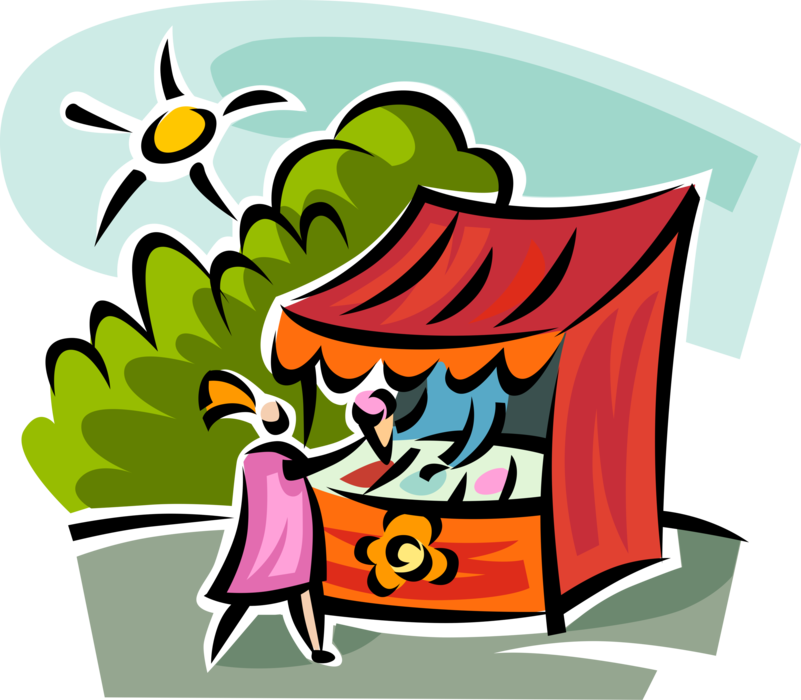 Vector Illustration of Gelato Ice Cream Vendor Sells Frozen Treats in Park