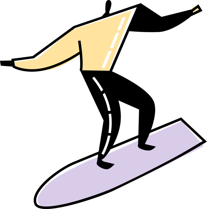 Vector Illustration of Surfer Surfs Ocean Waves Surfing on Surfboard