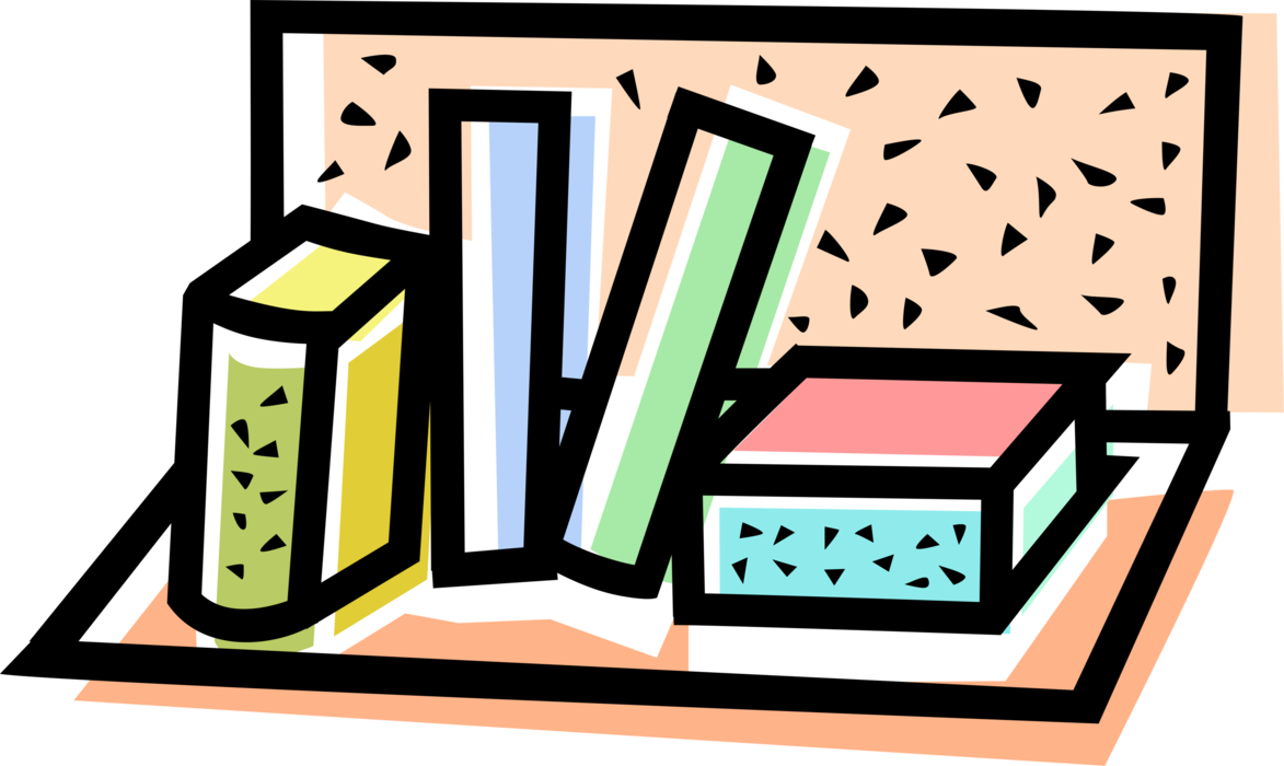 Vector Illustration of Books on Bookshelf Storage Cabinet Furniture