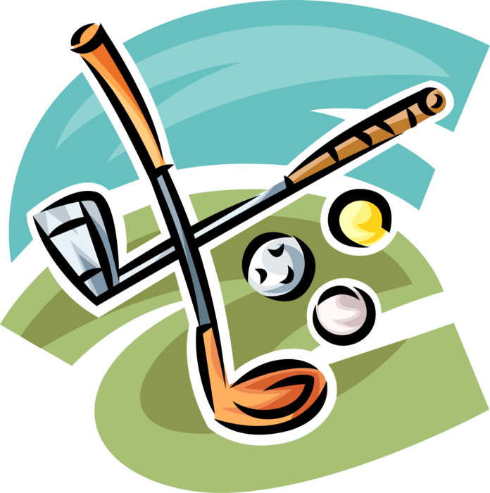 Vector Illustration of Sport of Golf Clubs and Golf Balls on Golf Course