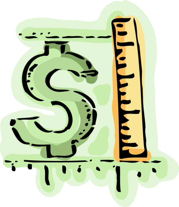 Vector Illustration of Financial Money Cash Dollar Sign and Measurement Ruler