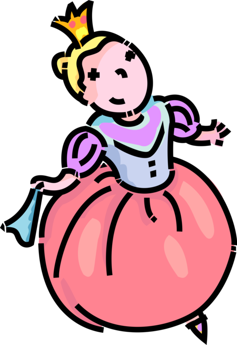 Vector Illustration of Primary or Elementary School Student Girl Princess in Formal Costume for School Theatrical Play