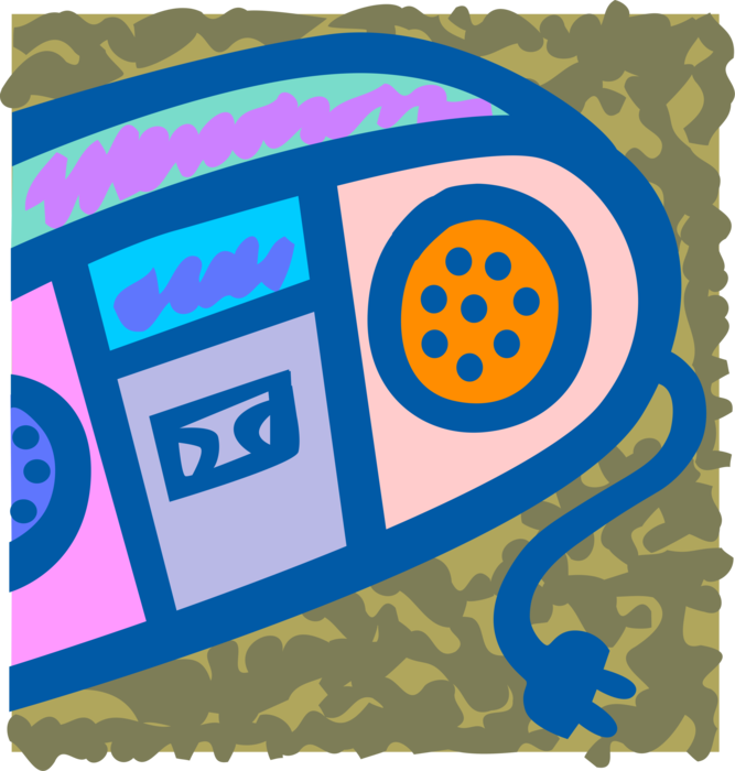 Vector Illustration of Audio Entertainment Portable Personal Stereo Boombox Plays Music Cassettes and CD's