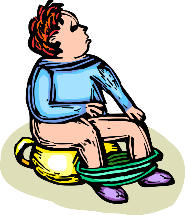 Vector Illustration of Young Child in Process of Toilet Training, or Potty Training