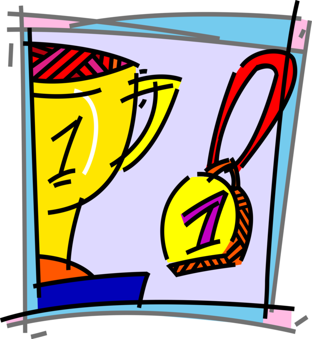 Vector Illustration of Winner's Trophy Cup Prize Award Recognizes Specific Achievement or Evidence of Merit