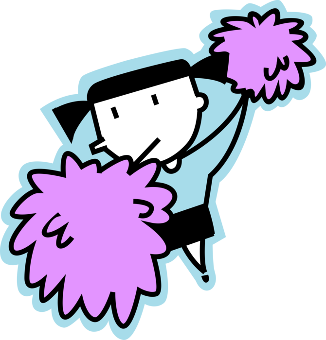 Vector Illustration of Cheerleader Cheers and Shows Team Support with Pom Poms