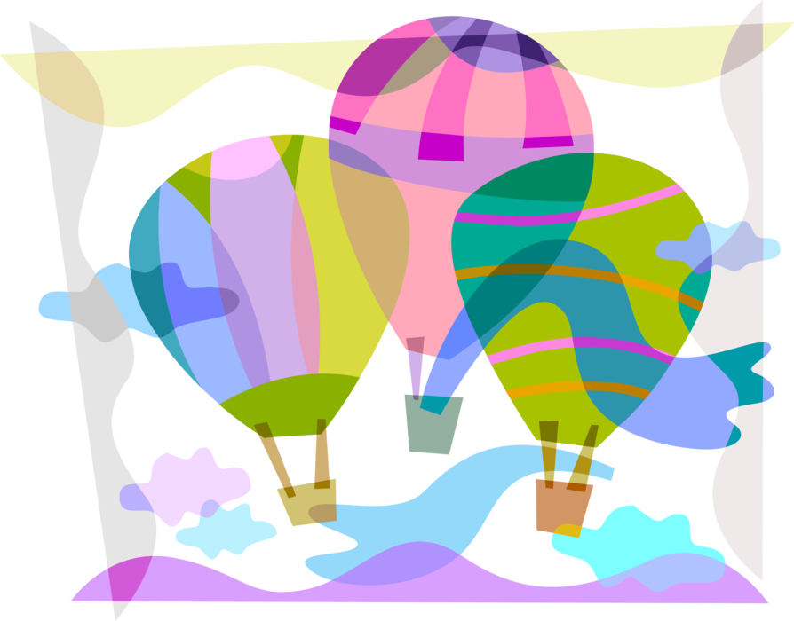 Vector Illustration of Hot Air Balloon with Gondola Wicker Basket Carry Passengers Aloft