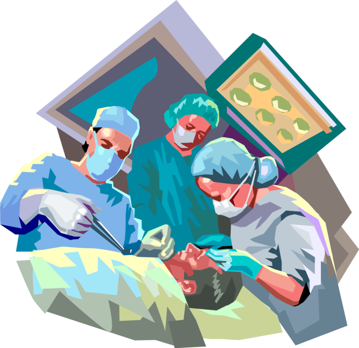 Vector Illustration of Health Care Professional Doctor Physicians in Hospital Operating Room Surgery with Patient